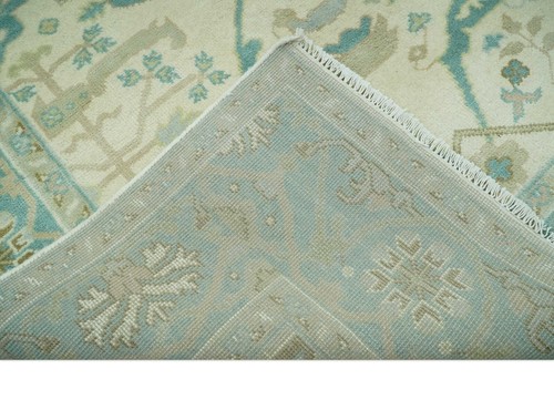 HandKnotted 6X9 Ivory and Teal Oushak design wool area rug-DD/CP2312 - Picture 5 of 10