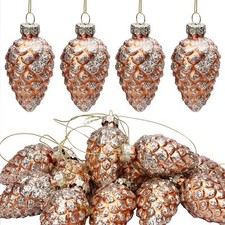 Watayo 12 PCS Christmas Pinecone Glass Ornaments-Hanging Pine Cone Painted Gl...