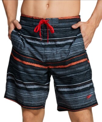 Speedo Men's Border Line Performance 20'' Board Short Black/Grey Stripe NWT
