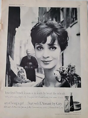 1959 Coty L'Aimant Perfume french lesson learned by heart  vintage ad 