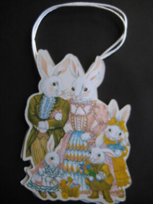 EASTER Hanging Tag and/or Stand-Up Bag Dressed Up Bunny Family w/ Easter Eggs