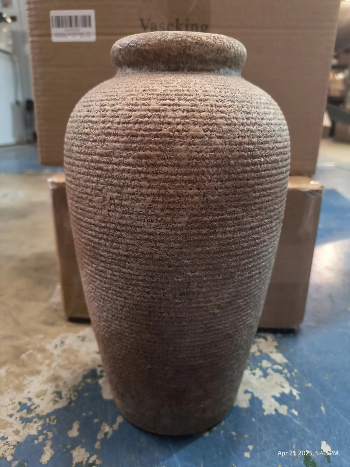 "Florero rústico marrón de cerámica, florero decorativo minimalista de 11 pulgadas, granja 11""" Foto 2 de 4