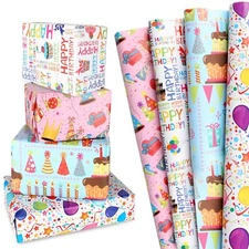 Birthday Wrapping Paper 12 Sheets Folded Flat Happy Birthday Wrapping Paper 4...