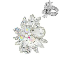 SILVER CLEAR AB FLOWER STRETCH RING 11212