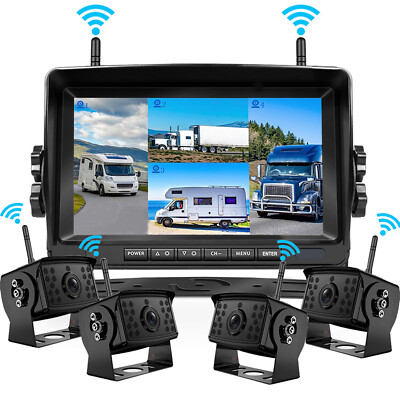1080P Wireless RV Backup Camera Side Rear View 7'' DVR Monitor for Truck Trailer