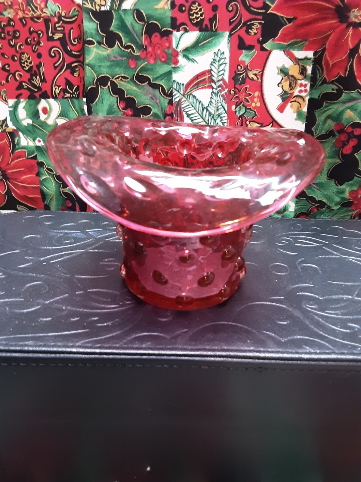 Cranberry Burgandy Hobnail Top Hat Toothpick Holder 2 3/4" Tall Vintage