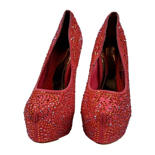 Mascotte "Linda" Women's Size 7.5 With 5.5" Stilettos Rhinestones Red