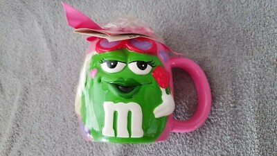 VTG 2003 Pink Mug Miss Green M&M Girl Pink Sunglasses Red Rose 3D Galerie NEW