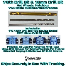 Rivet Removal Drill Bits 3pc For 1/64 Scale Customs Restorations