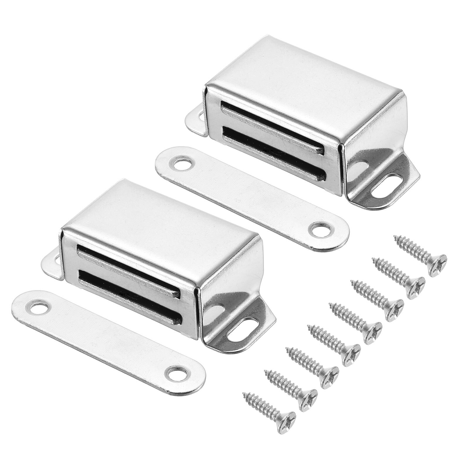 2 Pcs Cabinet Door Catch Latch Lock Magnetic for Cupboard Kitchen, Silver