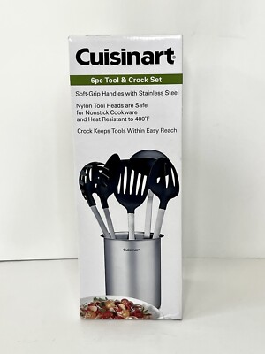 Cuisinart 6pc Kitchen Utensil Tools Set with Storage Crock - Stainless Steel