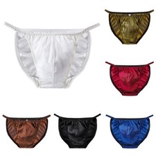 Fashion Men Briefs Thongs Mens Panties Pure Silk Solid Color Underpants