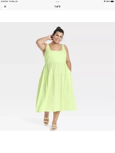 Women's Plus Size Sleeveless Tie Back Tiered Dress w/ Pockets Ava & Viv Green 3X