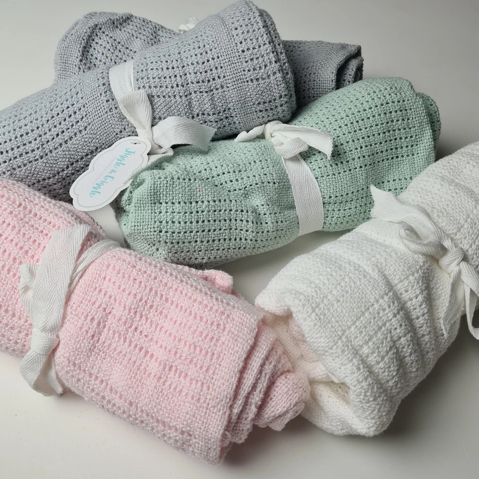 BULK Baby Cotton Blankets x 5. Unisex Cellular Lightweight Knit Throw Bedding - image 2 of 4