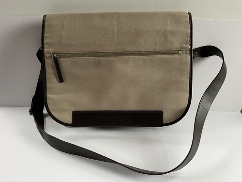 Banana Republic Large Neutral Canvas Leather Unisex Crossbody Messenger Bag
