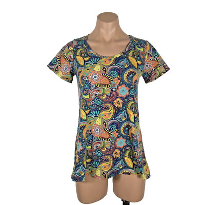 LulaRoe Psychedelic Neon Multicolor Geometric Paisley Floral Coral Blue XXS