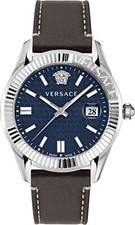 Versace VE3K00122 Greca Time blue silver brown Leather Men's Watch NEW