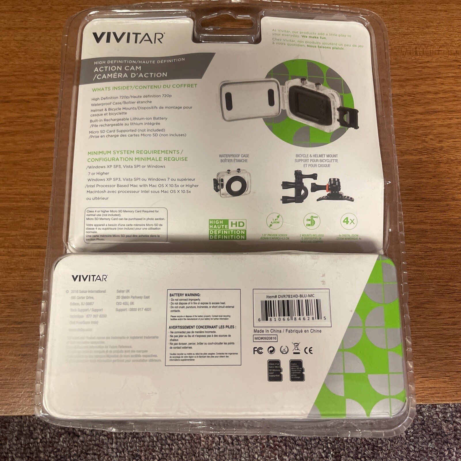 Vivitar HD Action Camera W/Waterproof Case Bike Helmet Mount DVR781HD, Brand New