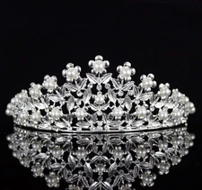 Daisy Pearl Clear Austrian Rhinestone Crystal Tiara Crown Bridal Prom Party T44