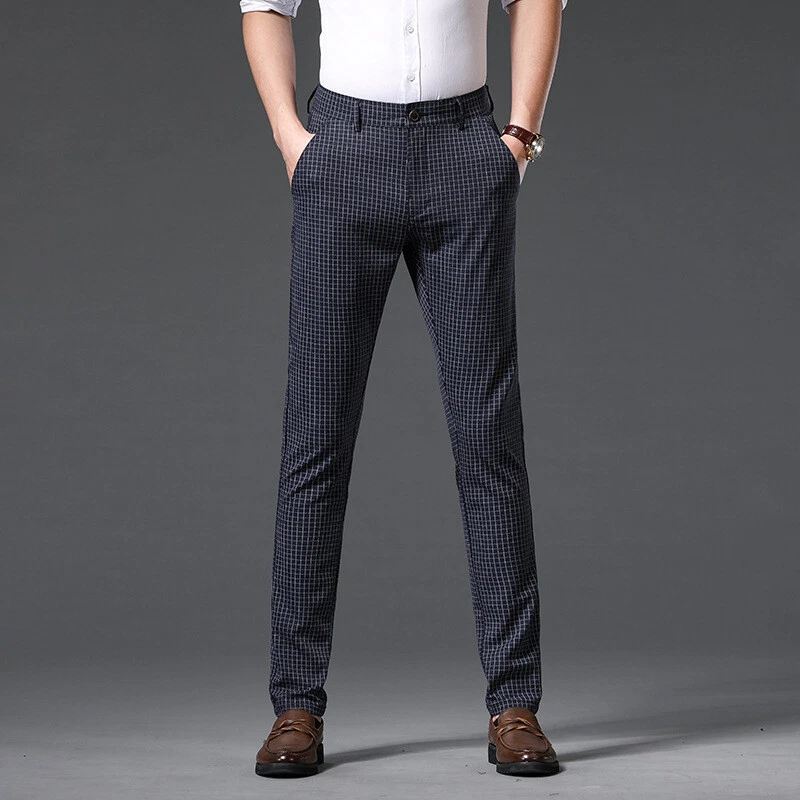 Herren Formell Karierte Hose Schlanke Passform Smart Bürokleid Freizeit Solid - Bild 1 von 4