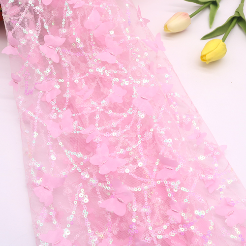 90cm Shiny Sequin Butterfly Mesh Fabric Lace Embroidered Dress Party Costume Sew - Picture 1 of 22