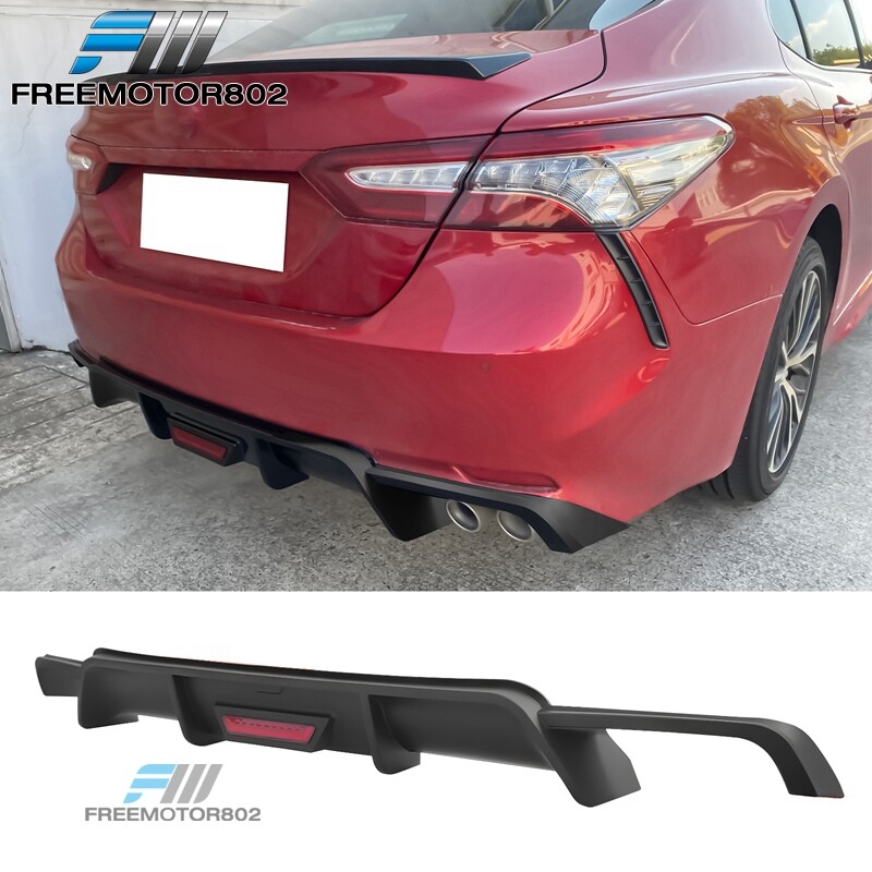 For 18-24 Toyota Camry SE XSE Rear Bumper Diffuser Spoiler Lip W/LED Matte Black