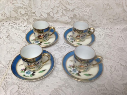 1908 Antique, Noritake Japan, Gaudy Blue Willow 13pc DemitasseTea Set for 4 - Picture 6 of 12