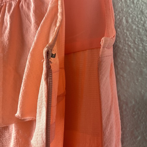 J. Crew 100% Silk Ruffled Multi Tiers Tank Top Tangerine Lined Side Zip Size 0 - Picture 8 of 13