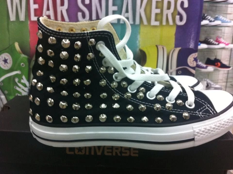Converse All star Alte Nere personalizzate con Borchie Argento Clean no logo  - Immagine 4 di 4
