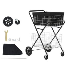 Uimoso 2-Tier Foldable Rolling Shopping Cart with Wheels for Groceries and More