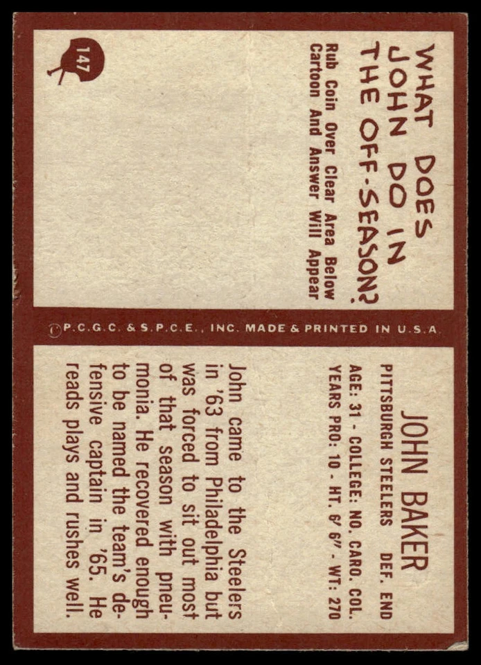 1967 Philadelphia #147 John Baker - Image 2 of 2