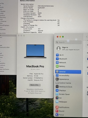 MacBook Pro 16 pouces (2023) A2780, M2 PRO 16 Go RAM 512 Go SSD, Batt Cycles 127 - Photo 7/7