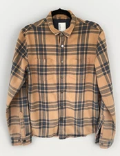 Vuori Range Flannel Plaid Shirt Jacket Men M Camel Fleece Lined Shaket Rugged