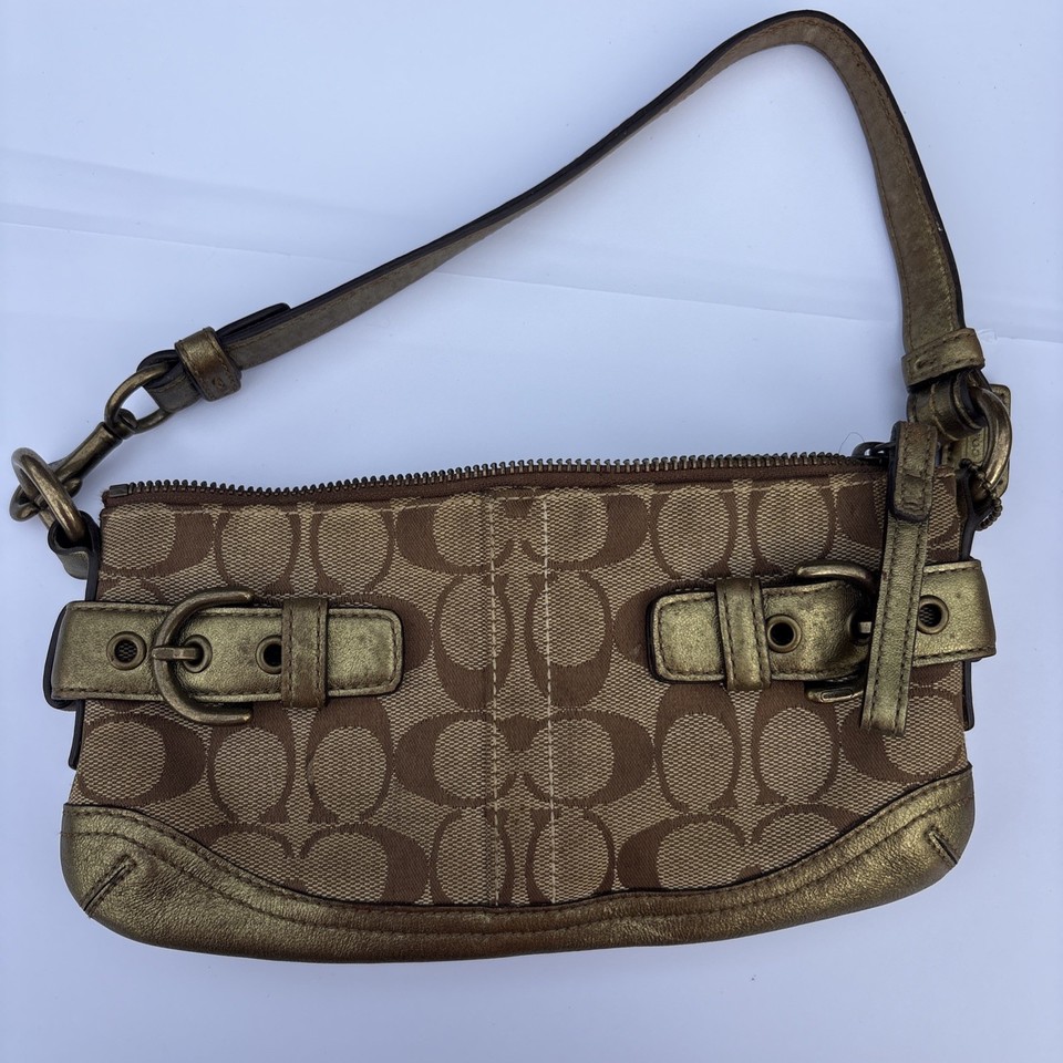 VINTAGE COACH 5107 SIGNATURE DEMI BAGUETTE GOLD DOUBLE BUCKLE Y2K BAG PURSE