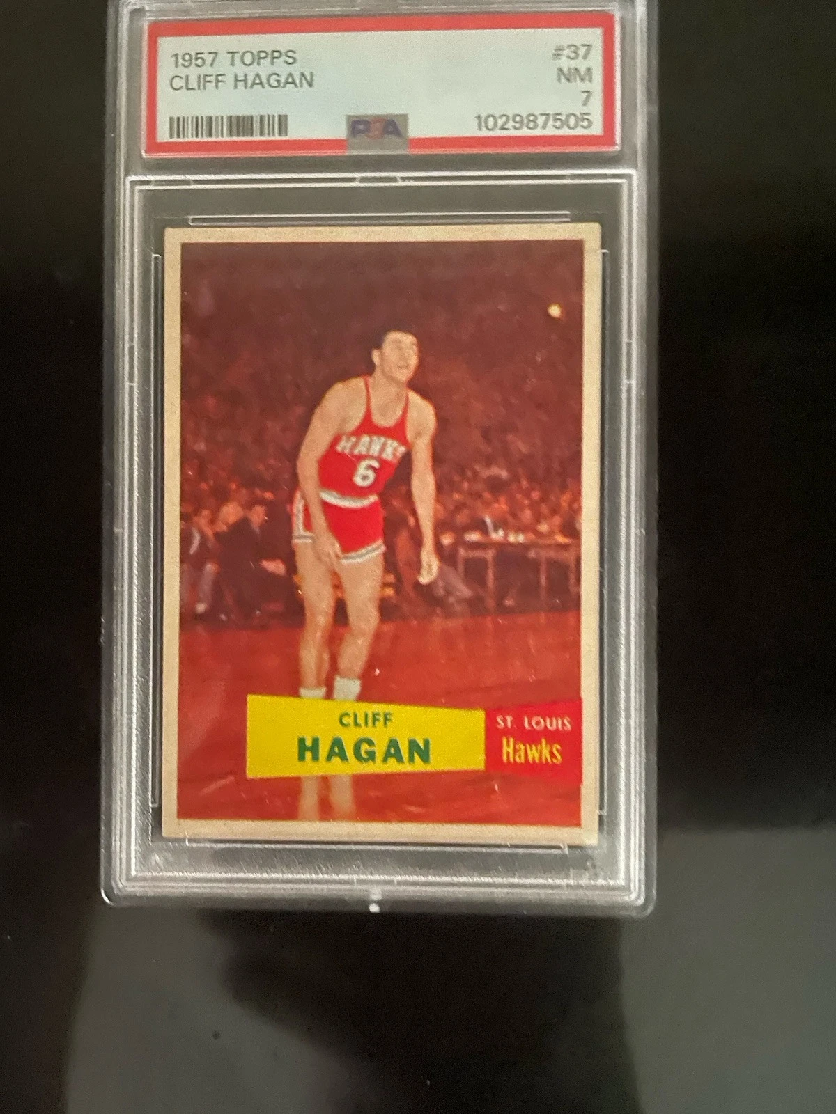 1957-58 Topps  CLIFF HAGAN Rookie Card # 37  PSA 7 NM