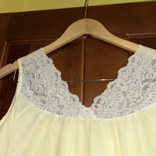 Vintage Yellow Nightgown with Lace Yoke Sheer Chiffon Overlay Romantic Cottage