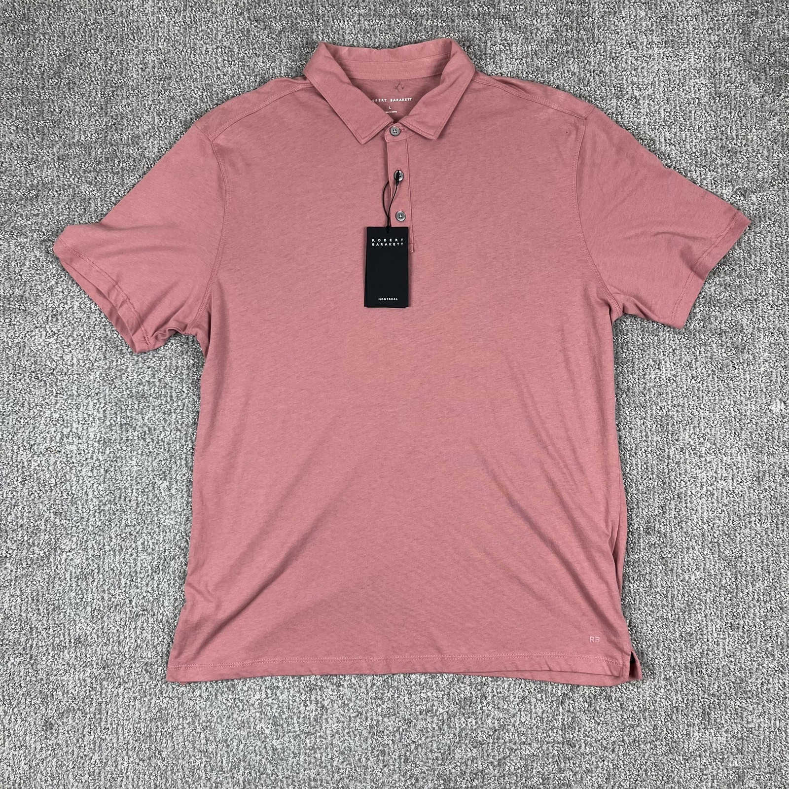 Robert Barakett Polo Shirt Mens Large Pink Brunswick SS Short Sleeve Cotton
