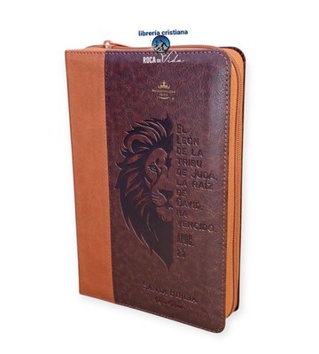 Biblia con Cierre Letra Gigante 14 puntos RV1960,imit piel León de Judá Cafe 