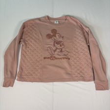 Disney Mickey Mouse Sweatshirt Womens M Pink Walt Disney World Quilted Crewneck
