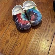 Crocs Classic Tie Dye Clog Unisex Kids Adjustable Strap Slip On Size 7