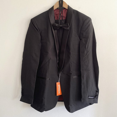 OppoSuits Jet Set Black Tuxedo Suit Mens 38 Slim Jacket Pants Bow Tie New