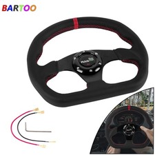 Red Ring Racing Sport Steering Wheel 13in Genuine Leather Flat Dish D-shape