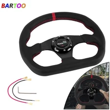 Red Ring Racing Sport Steering Wheel 13IN Genuine Leather Flat Dish D-Shape