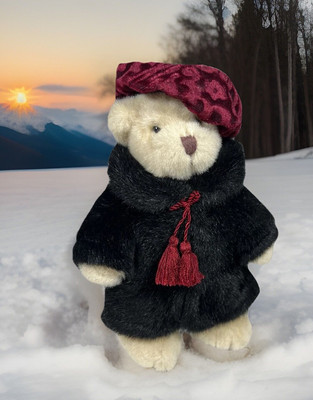 Vintage Russ Berrie Victorian Christmas Sasha 7.5  Teddy Bear Faux Fur Coat