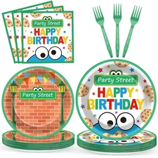 Red Brick Wall Party Supplies Set - 96 Disposable Plates  Napkins for Kids