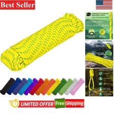 All Purpose Utility Rope 90 Feet 1/4 Inch Neon Mix Lightweight Diamond Braided