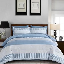 Blue Comforter Set Queen Size,Boho Striped Comforters for Boys  Girls,7 Piec...