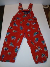 VTG OshKosh B'Gosh Red Corduroy Vestbak Mice at Work Overalls Size 2T