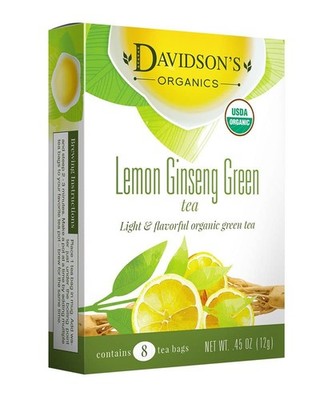 Lemon Ginseng Green Tea Bags - 8 Count, 12 Packs for Refreshing Flavor