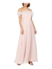 ELIZA J Womens Pink Faux-feather Full-Length Evening Dress Petites 10P